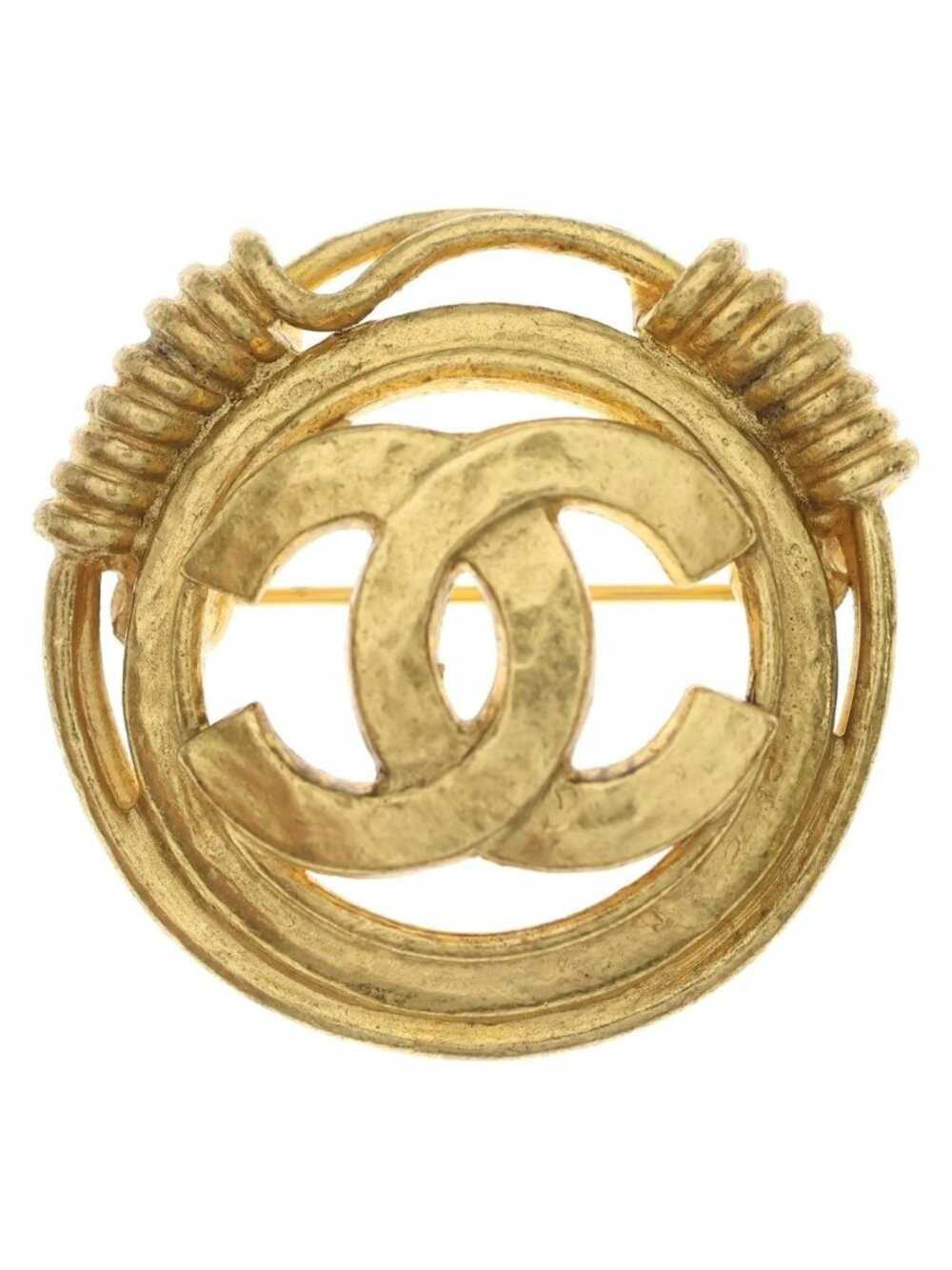 Chanel CC Logo Round Brooch Pin Badge Gold